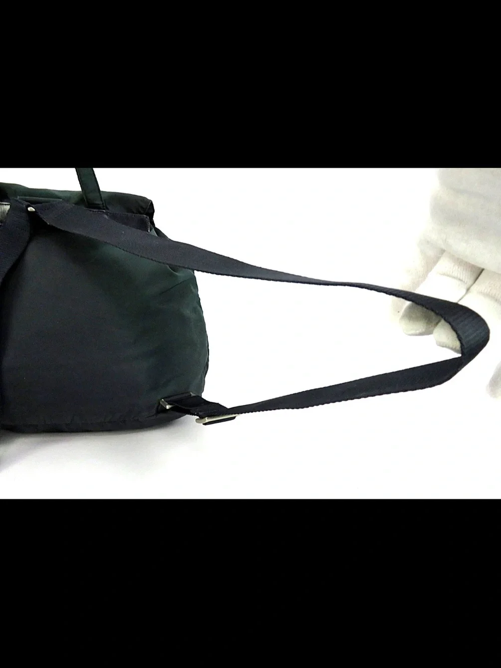 Prada Dark Green Nylon Drawstring Backpack with Front Pockets